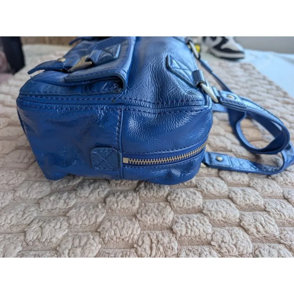 Michael Kors Royal Blue Patent Leather Ranger Satchel Purse Large Silver Y2K
